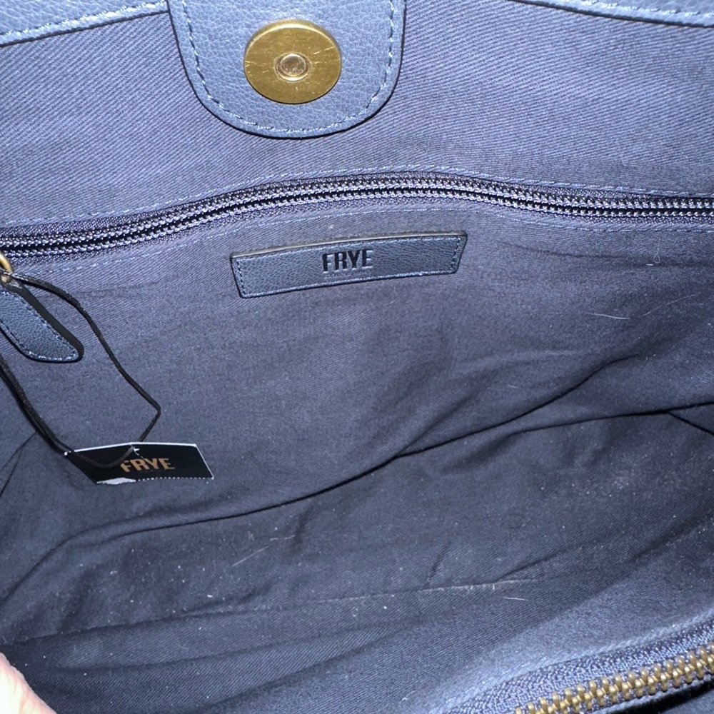 Frye Authentic Leather Blue Shoulder Tote with Brass Buckles - Picture 9 of 10